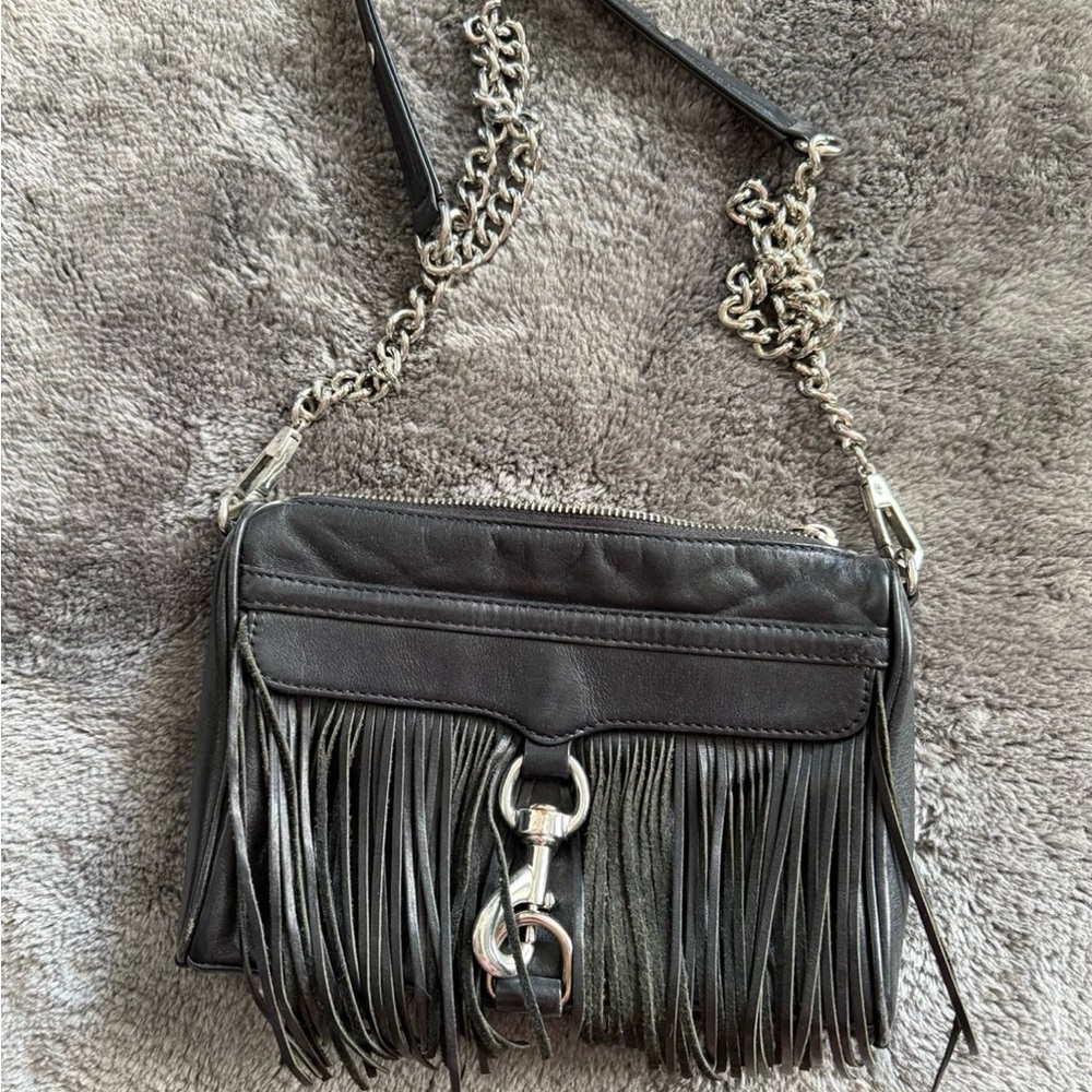 Rebecca Minkoff Black Leather Crossbody Bag with Silver Accents